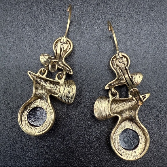 Brutalist Brushed Gold and Marbled Orange Jewelry Set of Earrings and Necklace - Picture 8 of 17